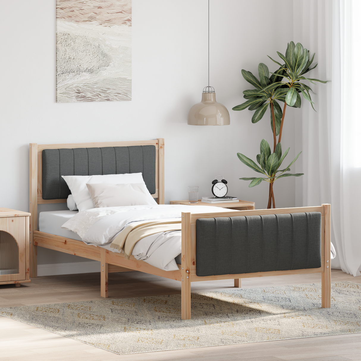 Bed frame Brown and dark grey 90 x 190 cm Solid pine wood