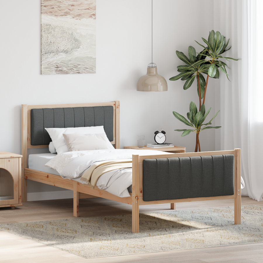 Bed frame Brown and dark grey 90 x 190 cm Solid pine wood