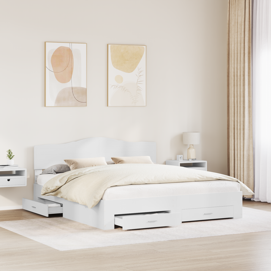 Bed Frame with Drawer White 180 x 200 cm Engineered Wood