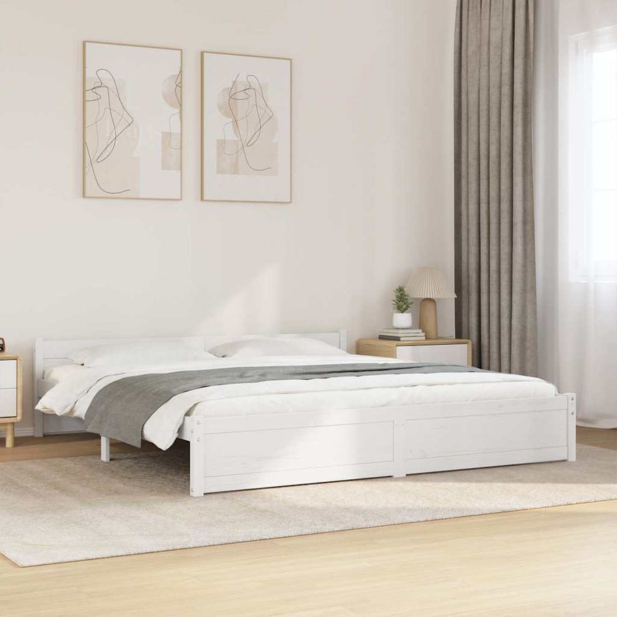 Bed Frame without Mattress White Solid Wood 180x200 cm