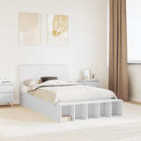 Bed Frame with Shelf Manual White 135 x 190 cm Engineered Wood