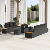 Garden Sofa Set with Cushion 10 pcs Black Poly rattan - Front View