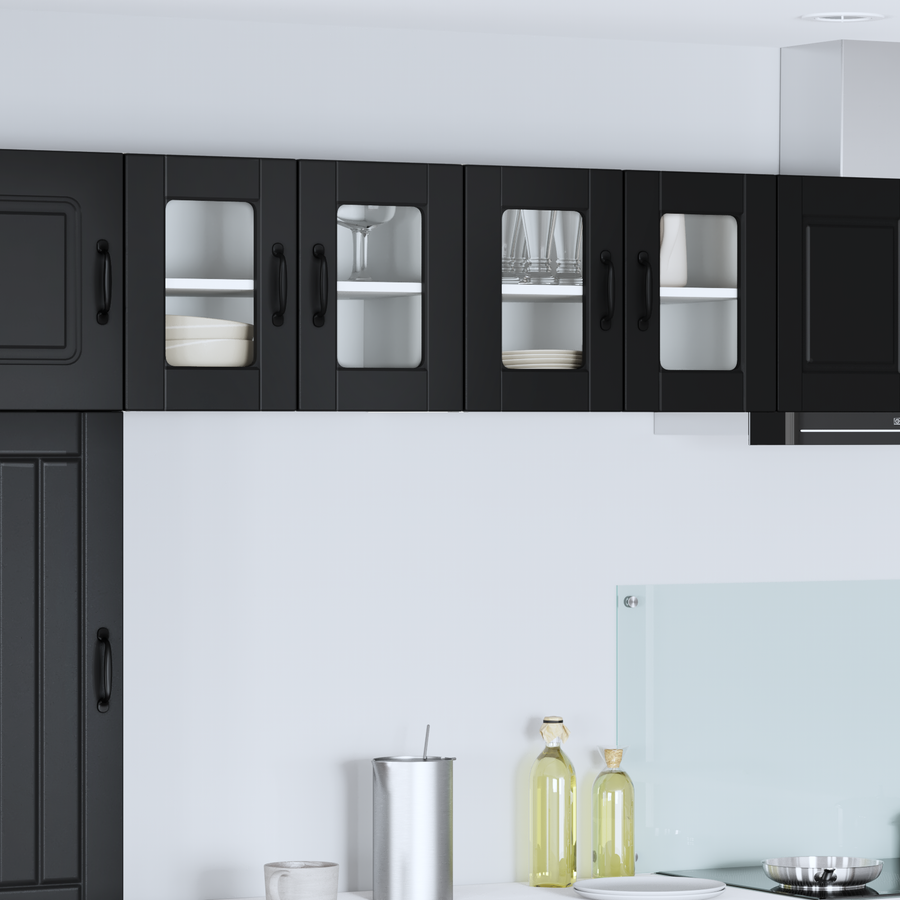 Wall Glass Cabinet PORTO 2 pcs Black Engineered Wood