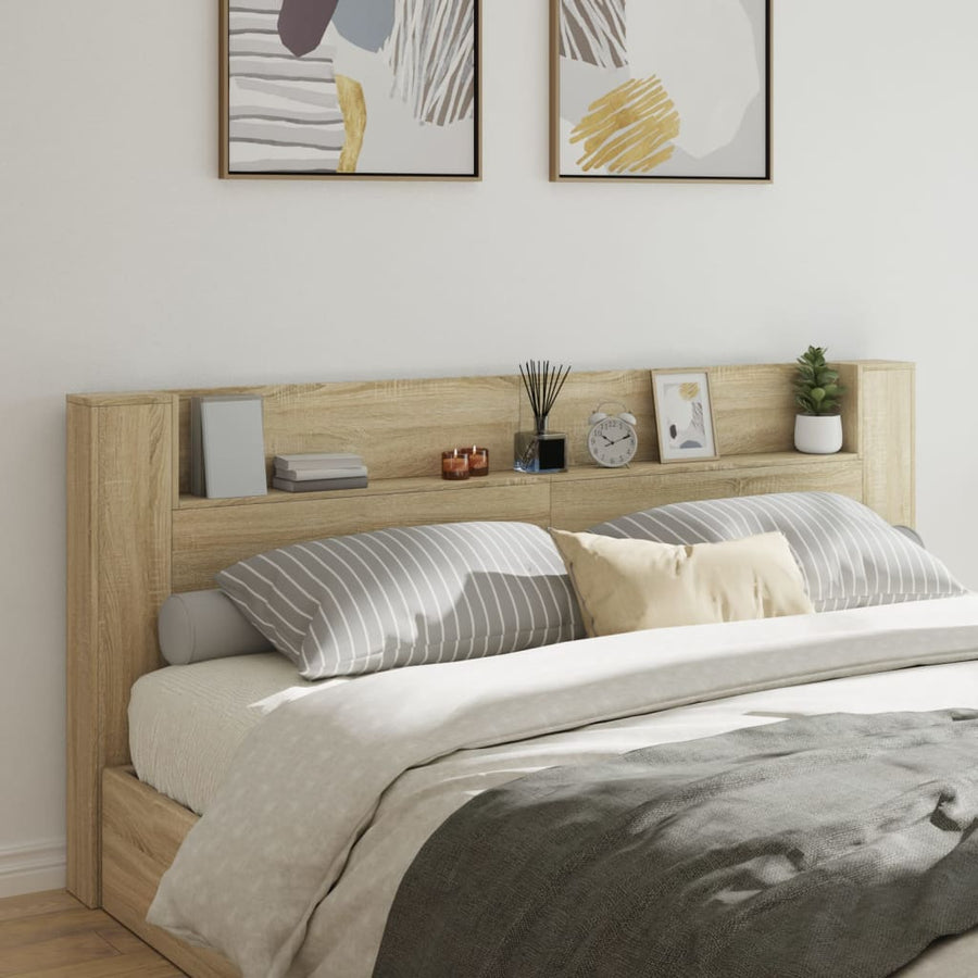 Headboard Cabinet with LED Sonoma Oak 220 cm