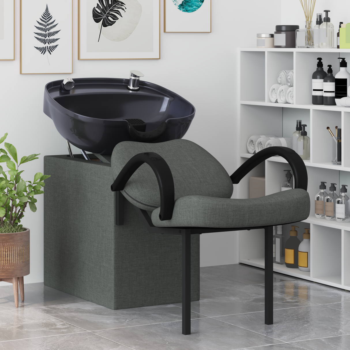 Shampoo Chair Dark Grey and Black 136 x 60 x 92 cm Fabric