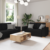 Sofa 3 pcs Black 220 x 80 x 84 cm Linen-blend fabric - Front View