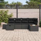 Garden Sofa Set with Cushion with Storage Black Poly Rattan - Side View