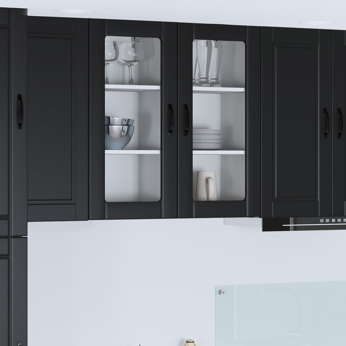 Wall Glass Cabinet PORTO 2 pcs Black 40 x 31 x 80 cm