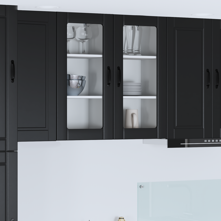 Wall Glass Cabinet PORTO 2 pcs Black Engineered Wood