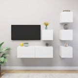 5 Piece TV Cabinet Set White Engineered Wood - Front View