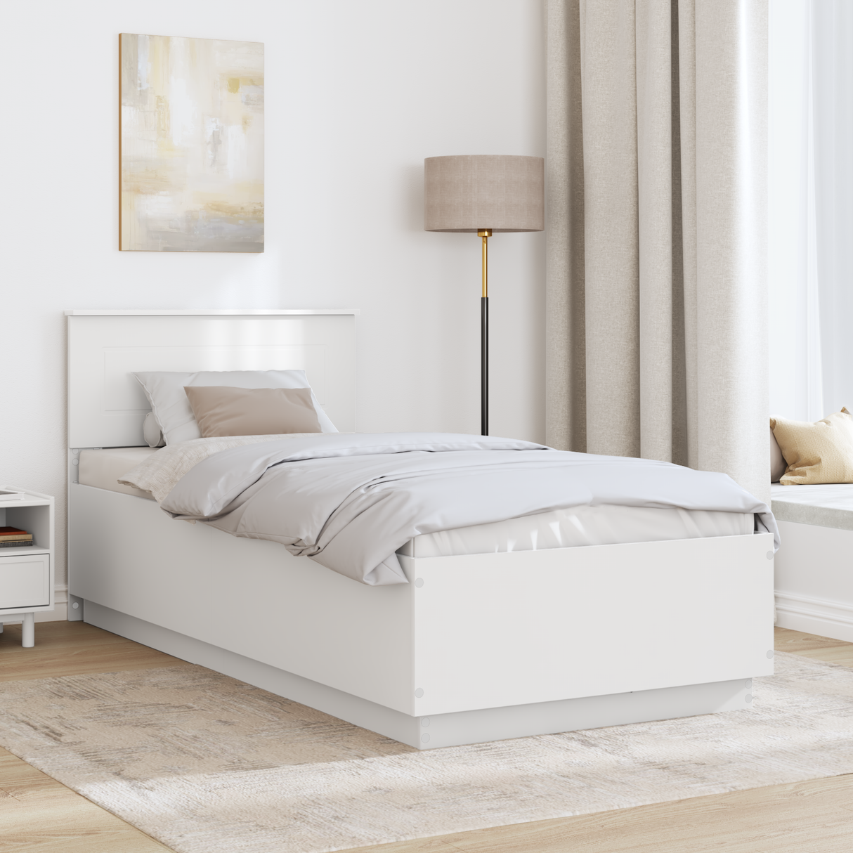 Bed Frame with Headboard White 90 x 190 cm Engineered Wood