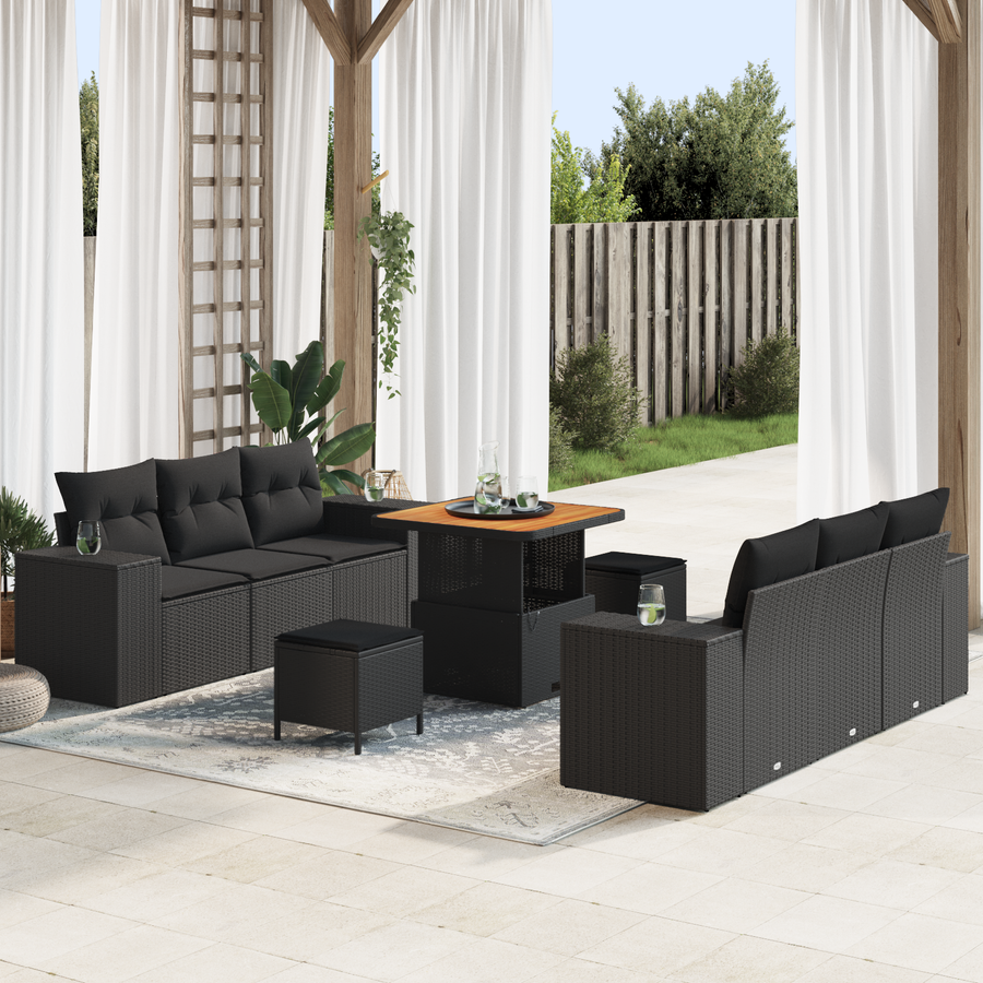 Garden Sofa Set Black Poly Rattan