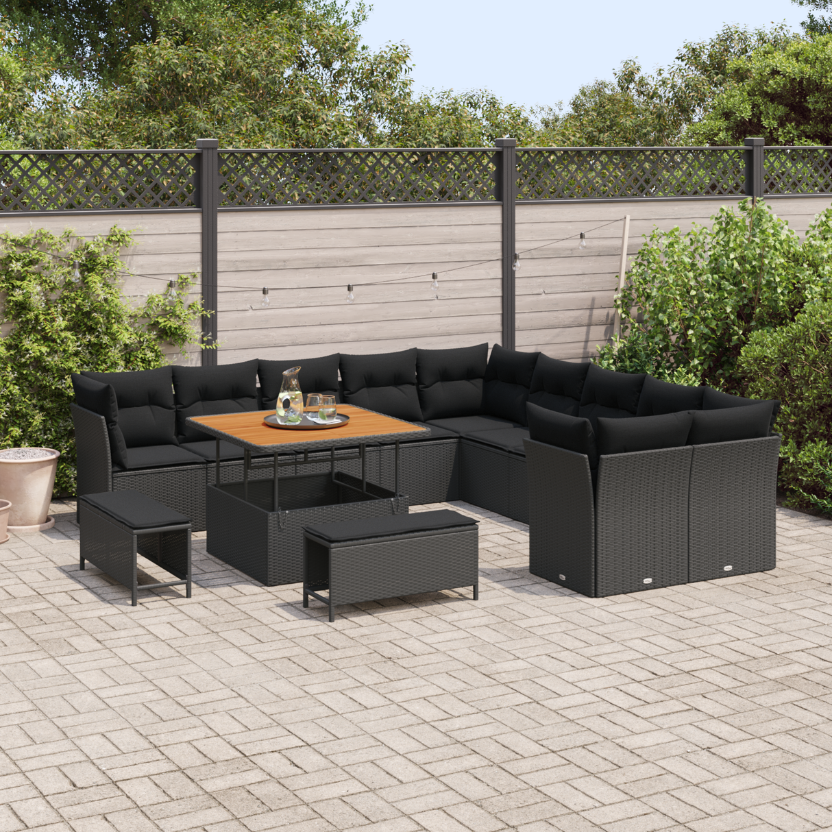 Garden Sofa Set with Cushion 13 pcs Black Poly Rattan