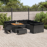 Garden Sofa Set with Cushion 13 pcs Black Poly Rattan - Side View