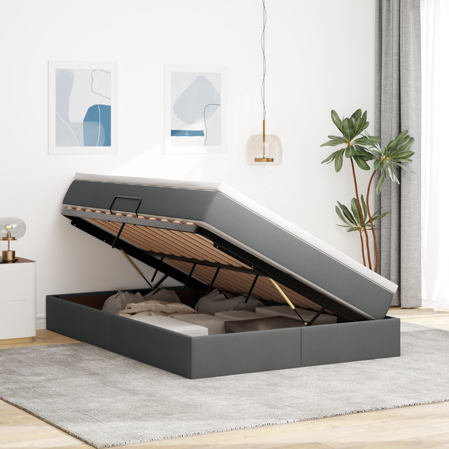 Storage Bed with Mattress Dark Grey 137 x 190 cm Polyester