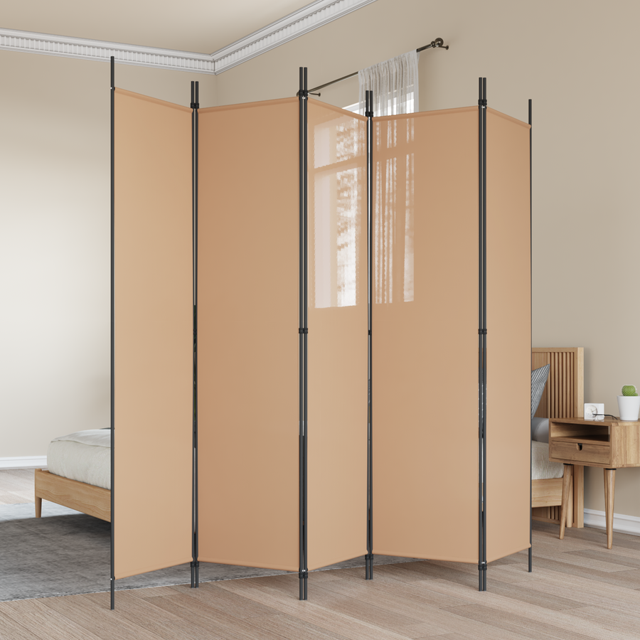 5-Panel Room Divider Beige 250 x 200 cm Fabric