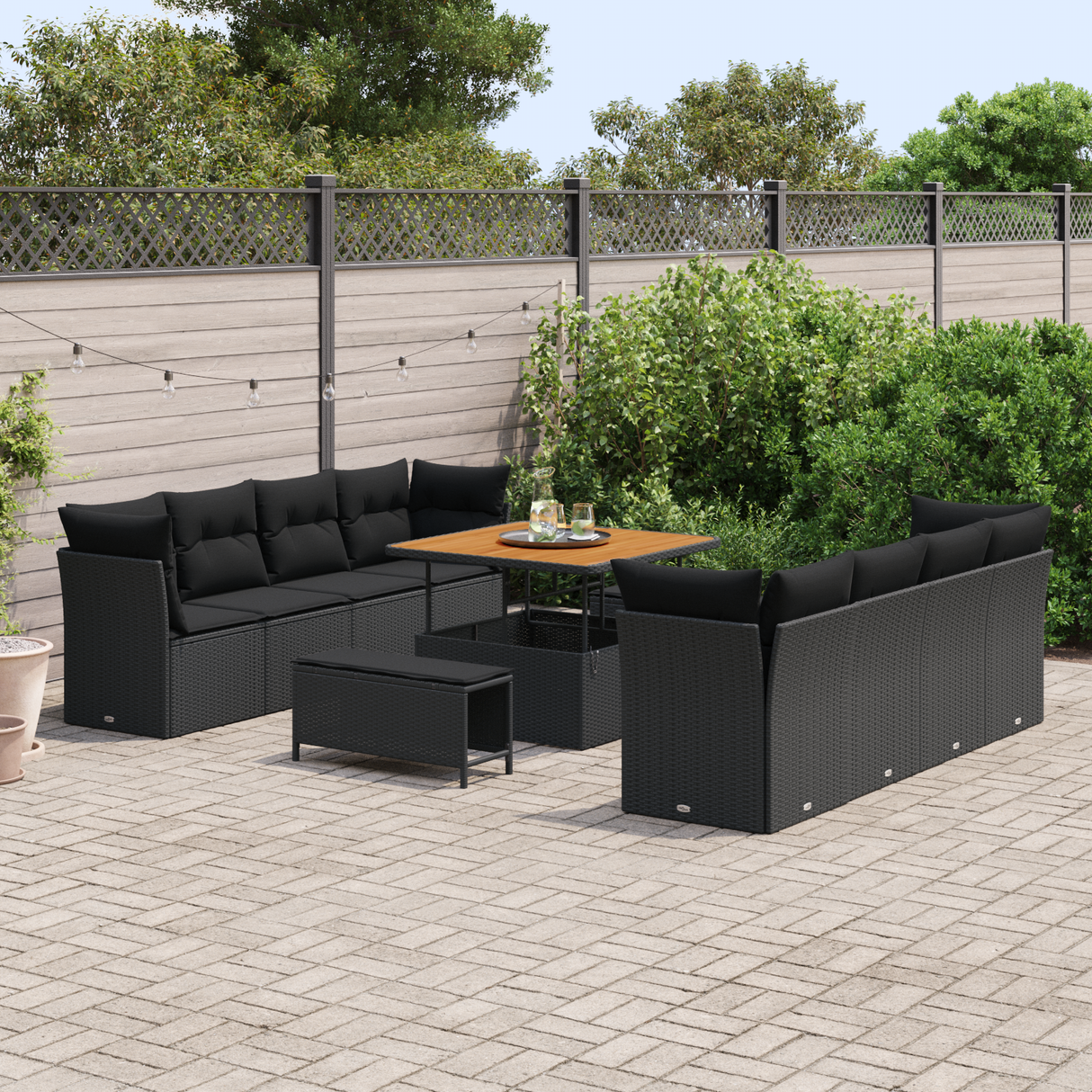 Garden Sofa Set with Cushion 11 pcs Black Poly Rattan