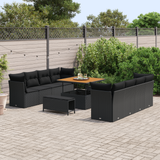 Garden Sofa Set with Cushion 11 pcs Black Poly Rattan