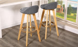 2 X Wooden Bar Stools Grey Fabric