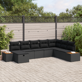 Garden Sofa Set with Cushion with Storage Black Poly Rattan