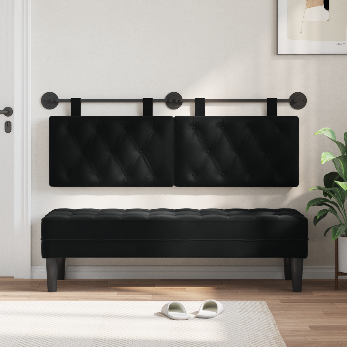 Hanging Headboard with LED Light Black Velvet