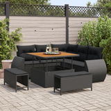 Garden Sofa Set with Cushion 8 pcs Black Poly Rattan - Front View
