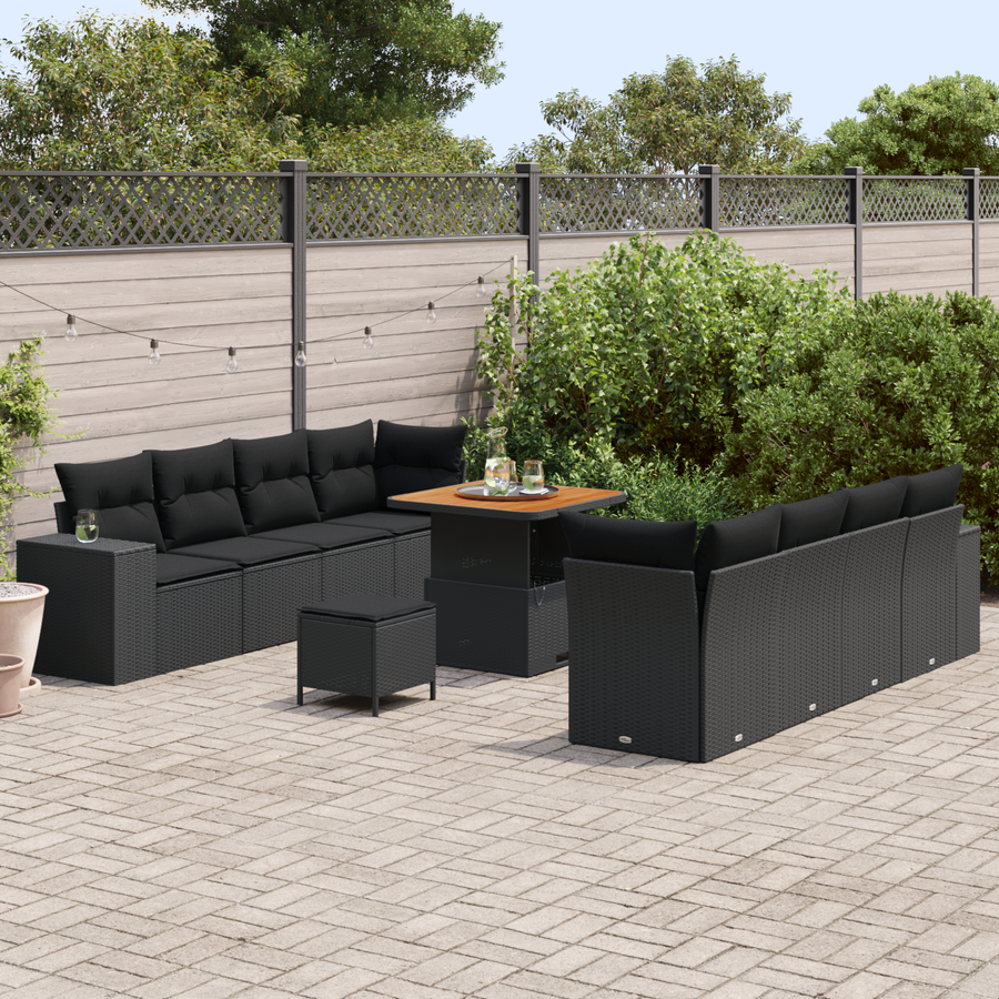 Garden Sofa Set Black Poly Rattan
