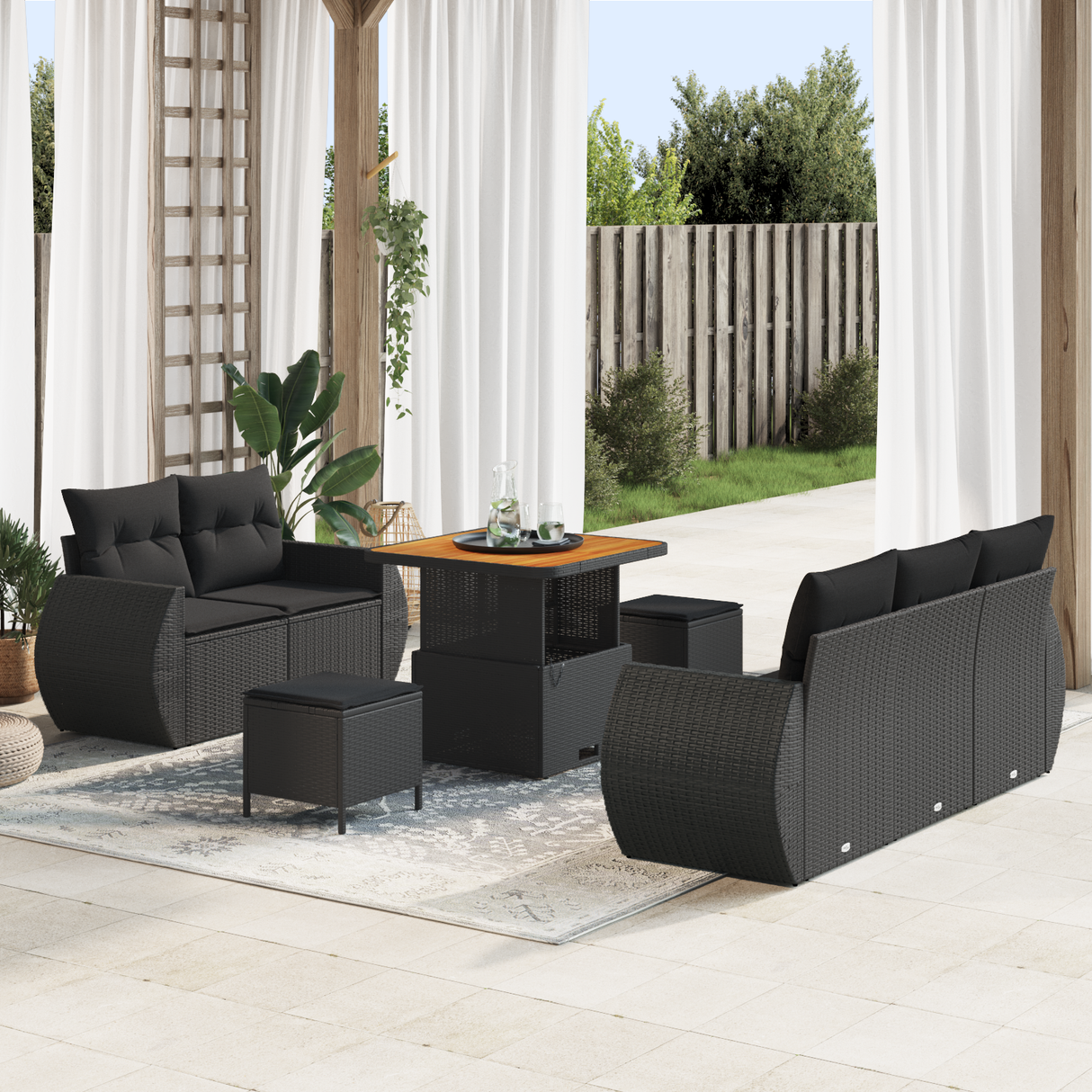 Garden Sofa Set with Cushion 8 pcs Black Poly Rattan
