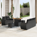 Garden Sofa Set with Cushion 8 pcs Black Poly Rattan - Front View