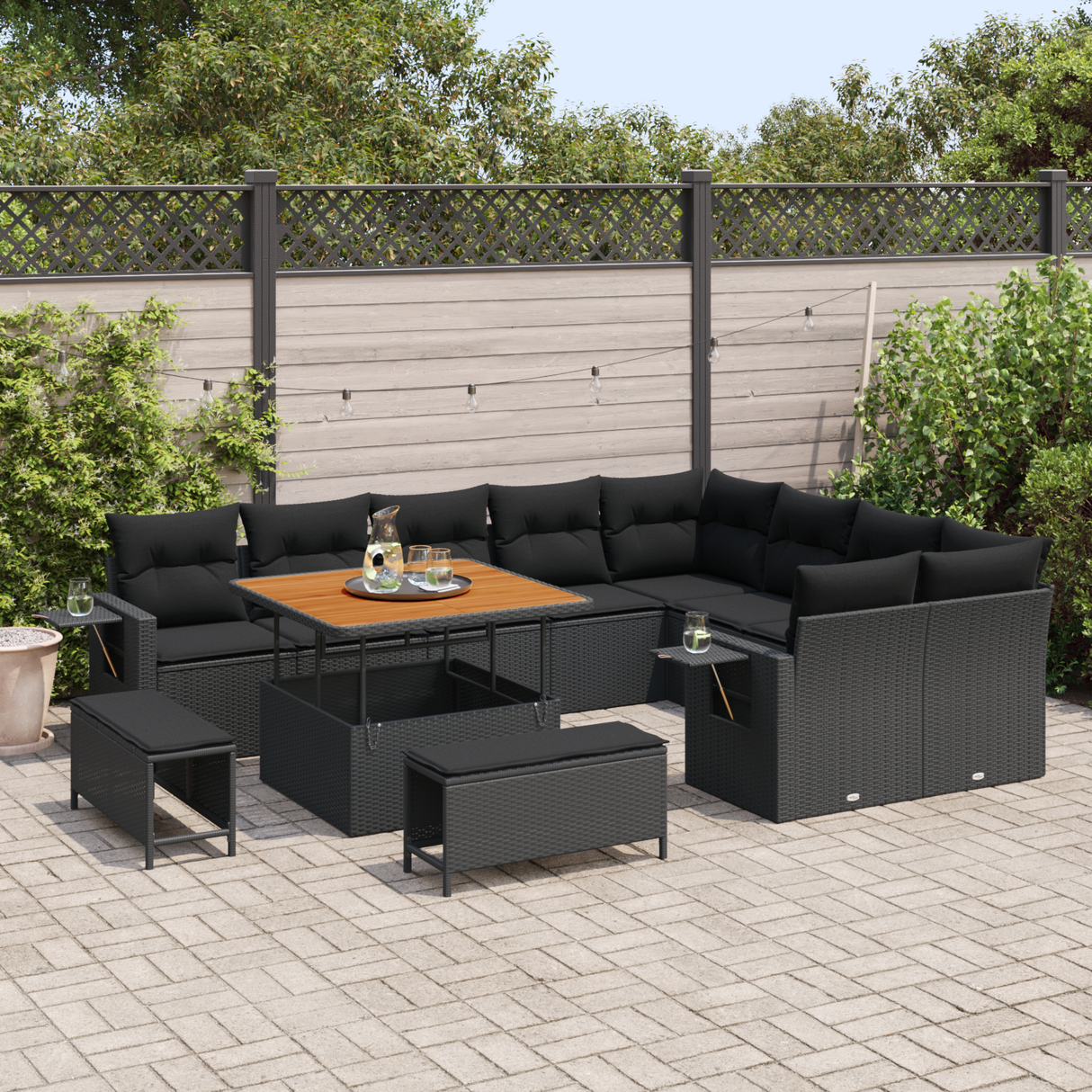 Garden Sofa Set with Cushion 13 pcs Black Poly Rattan