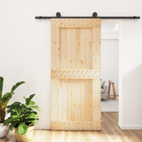 Sliding Door Natural and Black 95 x 210 cm Solid Pine Wood - Front View