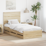 Bed Frame with Drawer Sonoma Oak 90 x 190 cm Engineered Wood - Front View
