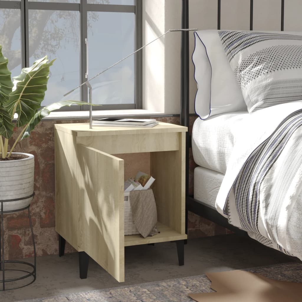 Bed Cabinet with Metal Legs Sonoma Oak