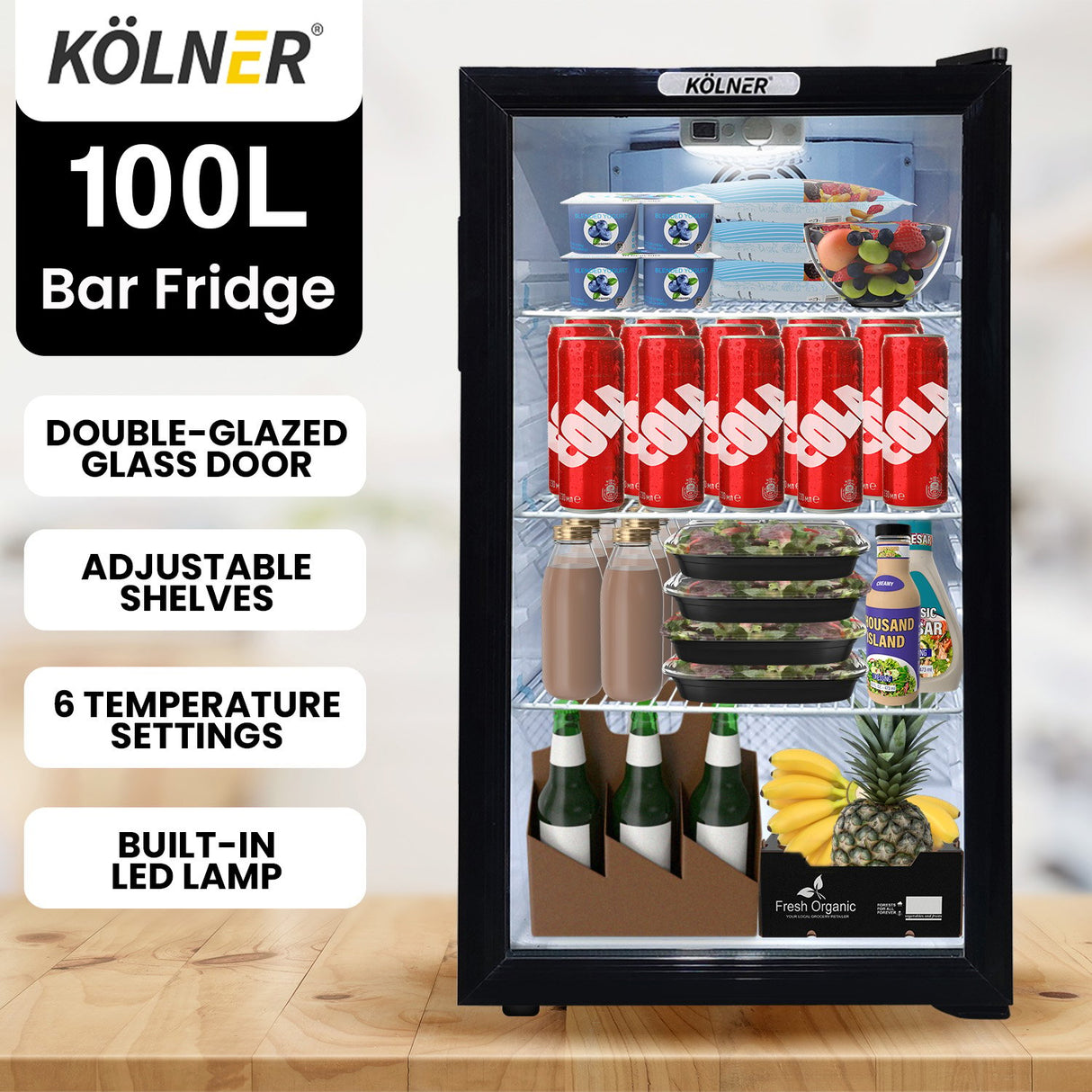 Kolner 100L Mini Bar Wine Fridge Glass Door Beverage Cooler Drinks Refrigerator