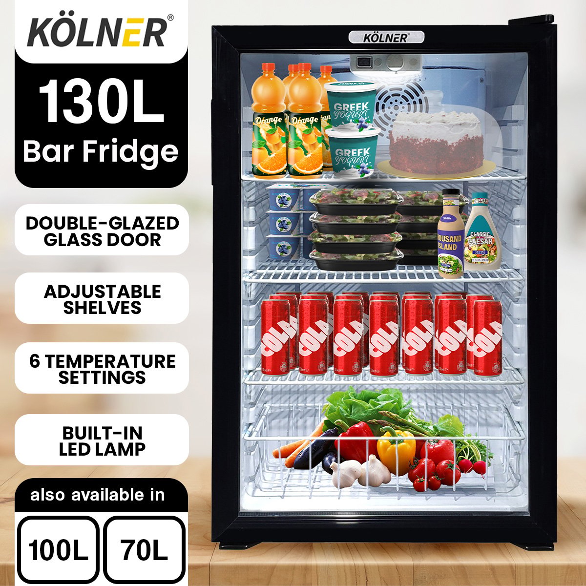 Kolner 130L Mini Bar Fridge Wine Drinks Glass Door Beverage Cooler Refrigerator