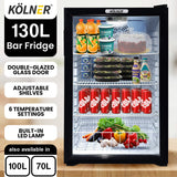 Kolner 130L Mini Bar Fridge Wine Drinks Glass Door Beverage Cooler Refrigerator