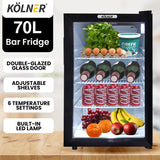 Kolner 70L Mini Bar Fridge Glass Door Beverage Cooler Wine Drinks Refrigerator - Extra Image