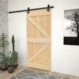 Sliding Door Natural and Black 90 x 210 cm Solid Pine Wood - Front View