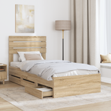 Bed Frame with Drawer Sonoma Oak 90 x 190 cm Engineered Wood - Side View