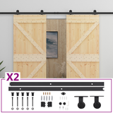 Sliding Door 2 pcs Natural and Black Solid Pine Wood - Front View