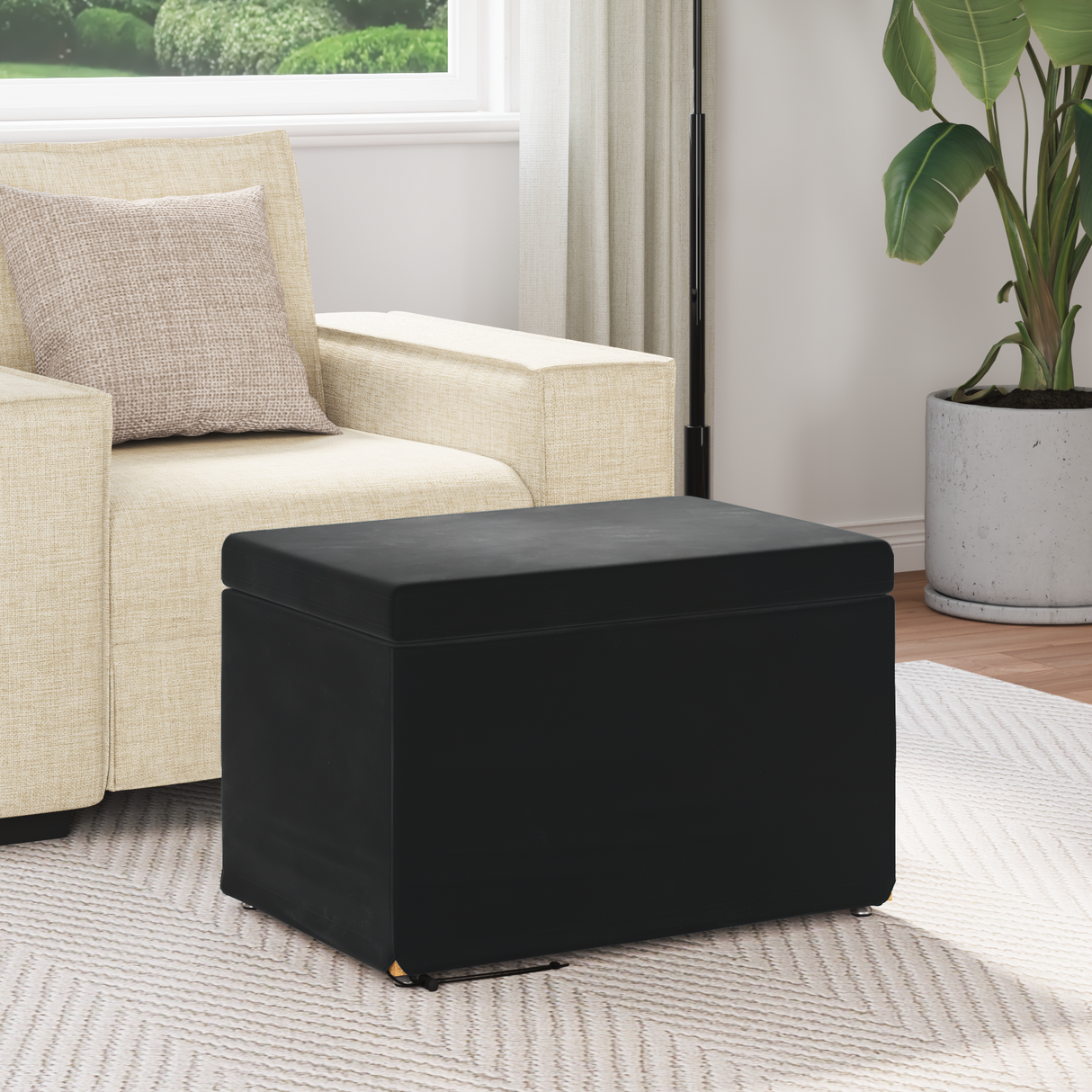 Stool Black 61 x 41 x 40 cm Velvet and Engineered Wood
