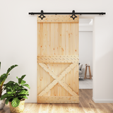 Sliding Door Natural and Black 100 x 210 cm Solid Pine Wood - Front View
