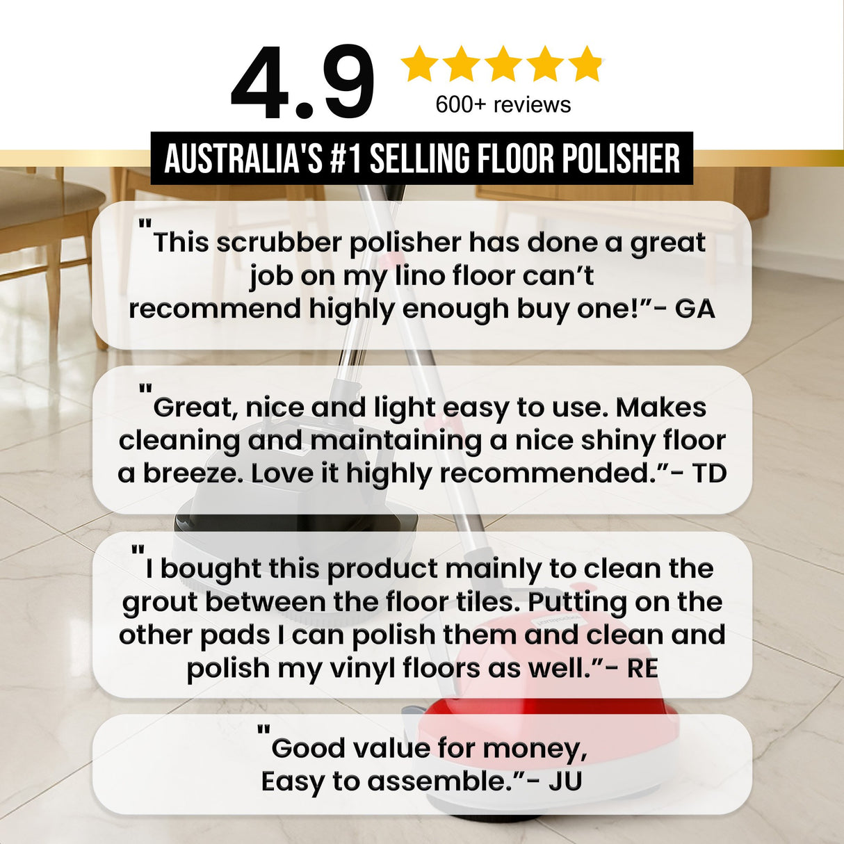 Hauskeeper GEN2 5 in 1 Electric Floor Polisher 6M Power Cable Timber Hard Waxer Buffer Cleaner