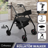 Orthonica Foldable Mobility Steel Rollator 136kg Max Capacity Black - Extra Image