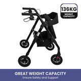 Orthonica Foldable Mobility Steel Rollator 136kg Max Capacity Black - Extra Image