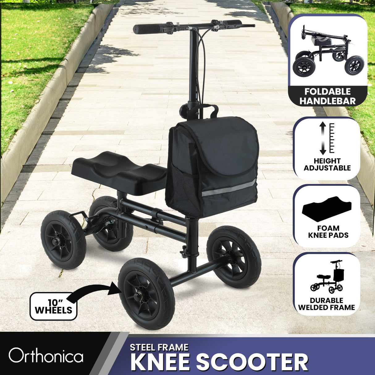 Orthonica Foldable Steel Mobility Knee Scooter Walker