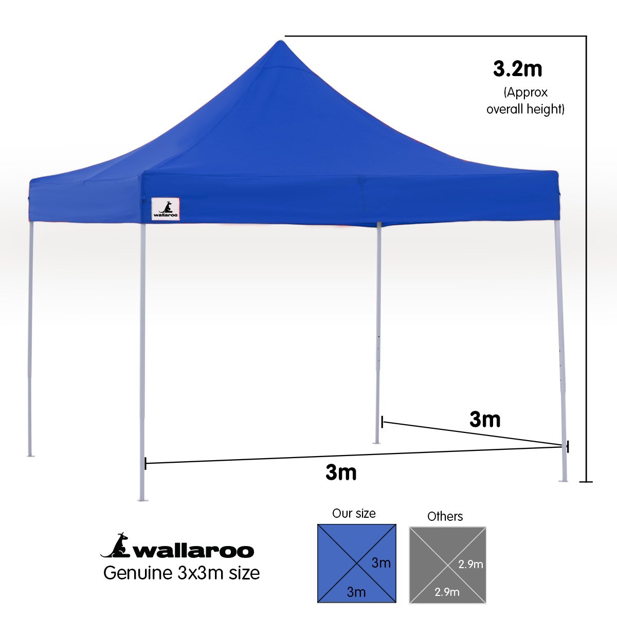 Wallaroo 3x3 PopUp Blue Gazebo Marquee Outdoor Tent