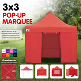 Wallaroo 3x3 PopUp Red Gazebo Marquee Outdoor Tent