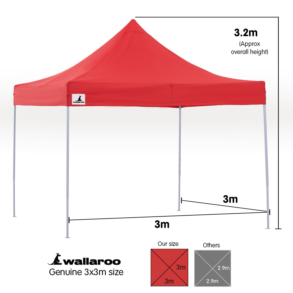 Wallaroo 3x3 PopUp Red Gazebo Marquee Outdoor Tent