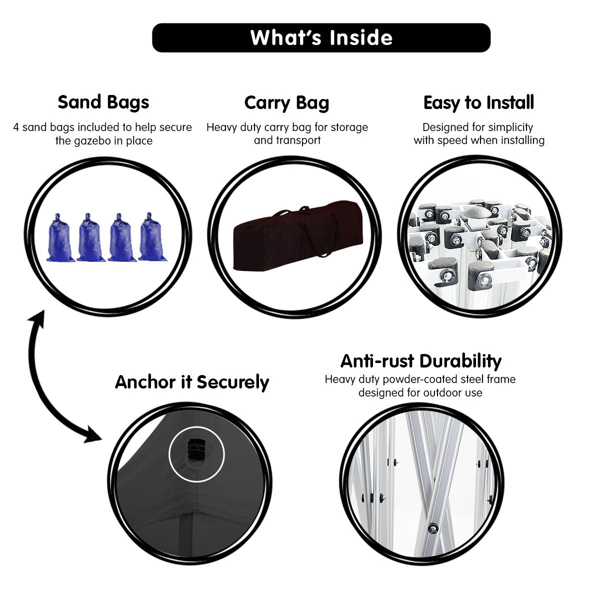 Wallaroo 3x3 PopUp Black Gazebo Marquee Outdoor Tent